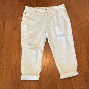 White 18 Distressed Stretchy High Waisted Rise Boyfried Ripped Hem Y2K Jeans